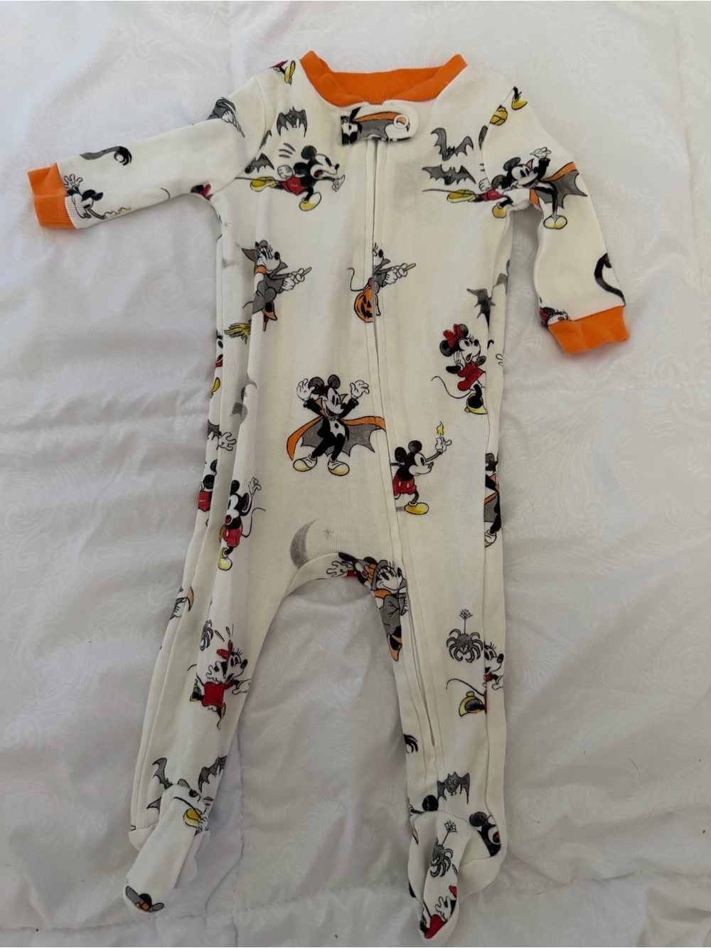 Pottery Barn Disney White and Orange Halloween Mickey & Friends Footed One-Piece